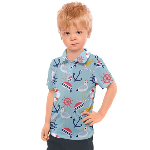 Nautical-marine-symbols-seamless-pattern Kids  Polo Tee by Salman4z