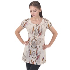 Coloured-dreamcatcher-background Puff Sleeve Tunic Top by Salman4z