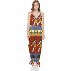 Ancient-egyptian-religion-seamless-pattern Sleeveless Tie Ankle Chiffon Jumpsuit by Salman4z