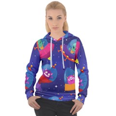 Cartoon-funny-aliens-with-ufo-duck-starry-sky-set Women s Overhead Hoodie by Salman4z