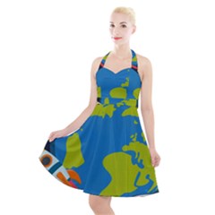 Spaceship-design Halter Party Swing Dress  by Salman4z