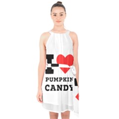 I Love Pumpkin Candy Halter Collar Waist Tie Chiffon Dress by ilovewhateva