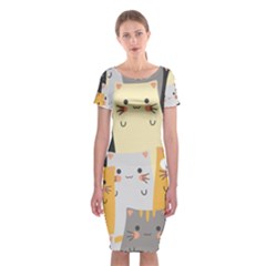 Seamless-pattern-cute-cat-cartoons Classic Short Sleeve Midi Dress by Salman4z