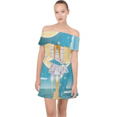 Space-exploration-illustration Off Shoulder Chiffon Dress by Salman4z