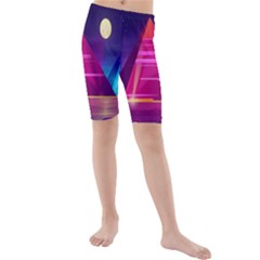 Egyptian-pyramids-night-landscape-cartoon Kids  Mid Length Swim Shorts by Salman4z