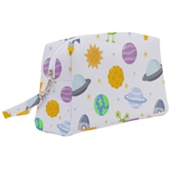 Seamless-pattern-cartoon-space-planets-isolated-white-background Wristlet Pouch Bag (large) by Salman4z