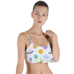 Seamless-pattern-cartoon-space-planets-isolated-white-background Layered Top Bikini Top  by Salman4z