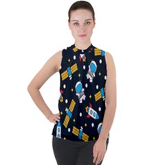 Seamless-adventure-space-vector-pattern-background Mock Neck Chiffon Sleeveless Top by Salman4z