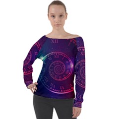 Time-machine Off Shoulder Long Sleeve Velour Top by Salman4z