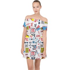 Monster-cool-seamless-pattern Off Shoulder Chiffon Dress by Salman4z