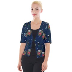 Monster-alien-pattern-seamless-background Cropped Button Cardigan by Salman4z