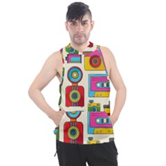 Retro-cameras-audio-cassettes-hand-drawn-pop-art-style-seamless-pattern Men s Sleeveless Hoodie by Salman4z