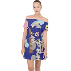 Hand-drawn-cute-sloth-pattern-background Off Shoulder Chiffon Dress by Salman4z