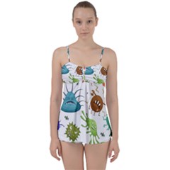 Dangerous-streptococcus-lactobacillus-staphylococcus-others-microbes-cartoon-style-vector-seamless Babydoll Tankini Set by Salman4z