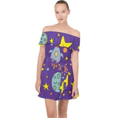 Card-with-lovely-planets Off Shoulder Chiffon Dress by Salman4z