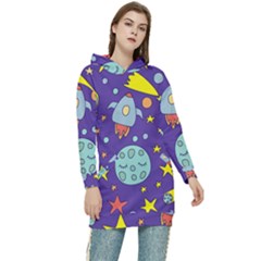 Card-with-lovely-planets Women s Long Oversized Pullover Hoodie by Salman4z