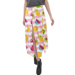 Tropical-fruits-berries-seamless-pattern Velour Split Maxi Skirt by Salman4z