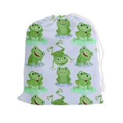 Cute-green-frogs-seamless-pattern Drawstring Pouch (2xl) by Salman4z