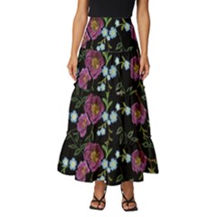 Embroidery-trend-floral-pattern-small-branches-herb-rose Tiered Ruffle Maxi Skirt by Salman4z