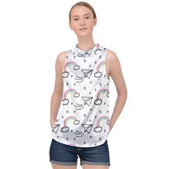 Cute-art-print-pattern High Neck Satin Top by Salman4z