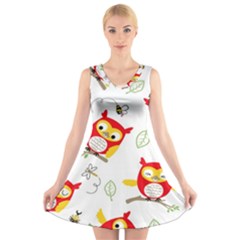 Seamless-pattern-vector-owl-cartoon-with-bugs V-neck Sleeveless Dress by Salman4z