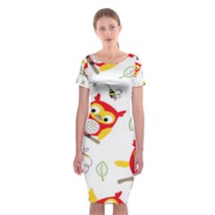 Seamless-pattern-vector-owl-cartoon-with-bugs Classic Short Sleeve Midi Dress by Salman4z