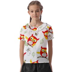 Seamless-pattern-vector-owl-cartoon-with-bugs Kids  Frill Chiffon Blouse by Salman4z