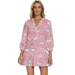 Cute-unicorn-seamless-pattern V-neck Placket Mini Dress by Salman4z