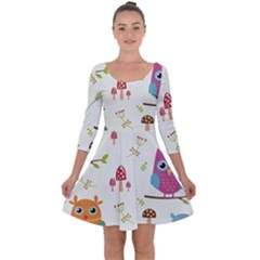 Forest-seamless-pattern-with-cute-owls Quarter Sleeve Skater Dress by Salman4z