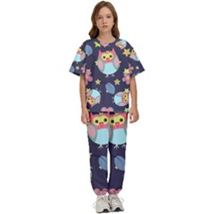 Owl-stars-pattern-background Kids  Tee And Pants Sports Set by Salman4z