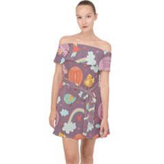 Cute-seamless-pattern-with-doodle-birds-balloons Off Shoulder Chiffon Dress by Salman4z