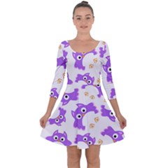 Purple-owl-pattern-background Quarter Sleeve Skater Dress by Salman4z