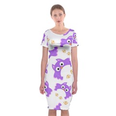 Purple-owl-pattern-background Classic Short Sleeve Midi Dress by Salman4z