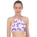 Purple-owl-pattern-background Racer Front Bikini Top View1