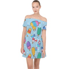 Cute-kawaii-ice-cream-seamless-pattern Off Shoulder Chiffon Dress by Salman4z