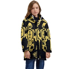 Mexican-culture-golden-tribal-icons Kids  Hooded Longline Puffer Jacket by Salman4z