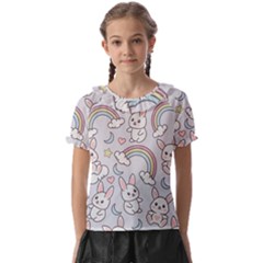 Seamless-pattern-with-cute-rabbit-character Kids  Frill Chiffon Blouse by Salman4z