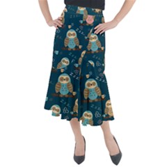 Seamless-pattern-owls-dreaming Midi Mermaid Skirt by Salman4z