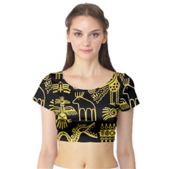 Golden-indian-traditional-signs-symbols Short Sleeve Crop Top by Salman4z