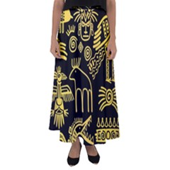 Golden-indian-traditional-signs-symbols Flared Maxi Skirt by Salman4z