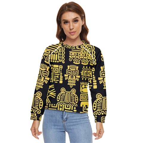 American-golden-ancient-totems Women s Long Sleeve Raglan Tee by Salman4z