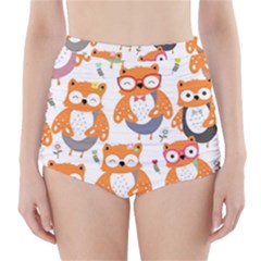 Cute-colorful-owl-cartoon-seamless-pattern High-waisted Bikini Bottoms by Salman4z