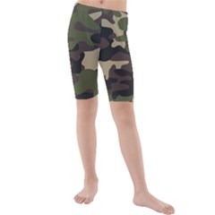 Texture-military-camouflage-repeats-seamless-army-green-hunting Kids  Mid Length Swim Shorts by Salman4z