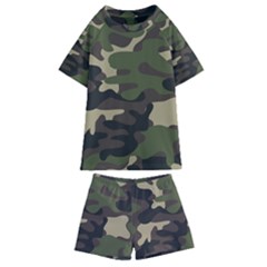 Texture-military-camouflage-repeats-seamless-army-green-hunting Kids  Swim Tee And Shorts Set by Salman4z