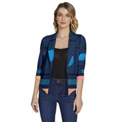 Gradient Geometric Shapes Dark Background Women s Draped Front 3/4 Sleeve Shawl Collar Jacket by Salman4z