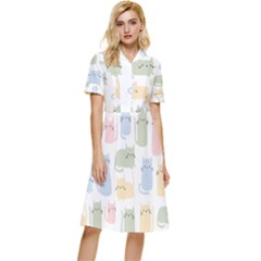 Cute-cat-colorful-cartoon-doodle-seamless-pattern Button Top Knee Length Dress by Salman4z