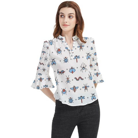 Insects-icons-square-seamless-pattern Loose Horn Sleeve Chiffon Blouse by Salman4z