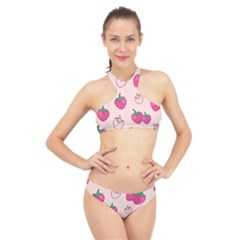 Seamless-strawberry-fruit-pattern-background High Neck Bikini Set by Salman4z