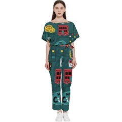 Seamless-pattern-hand-drawn-with-vehicles-buildings-road Batwing Lightweight Chiffon Jumpsuit by Salman4z