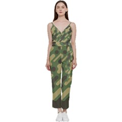 Camouflage-pattern-background V-neck Spaghetti Strap Tie Front Jumpsuit by Salman4z